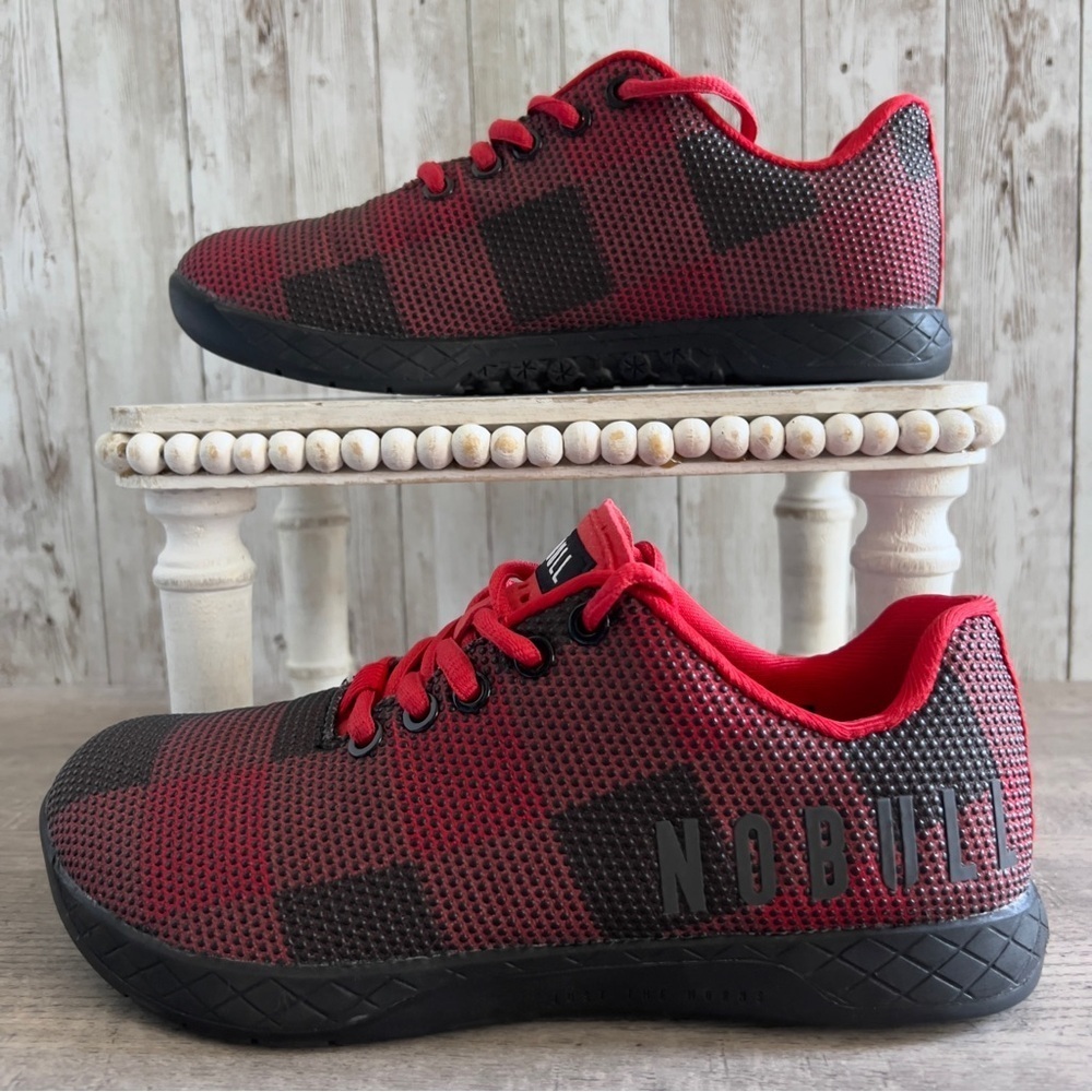 NOBULL Lumberjack Red and Black Buffalo Plaid Checkered Trainers Unisex W7 M5.5